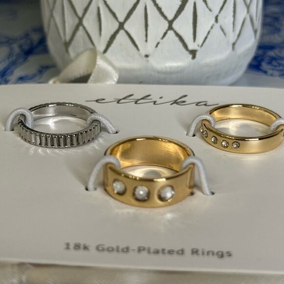 New ~ ETTIKA ( Revolve ) Diamond Detail Ring Set (3) 18k Gold plated ~ FALL - Picture 1 of 2